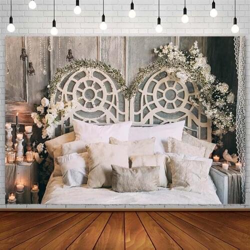 Bridal Shower Backdrops White Bed Pillow Floral Candle Dove Christmas Photography Background Photo Studio Decor Props Photozone