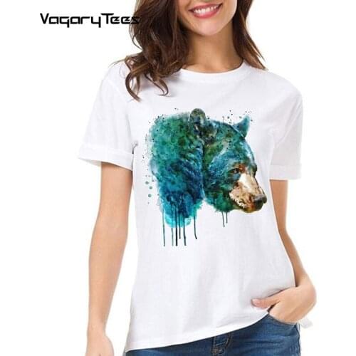 Cute bear Funny t shirts women Harajuku streetwear Bear Head cartoon Colorful print o-neck tshirt tops Girl Oversized T-shirt