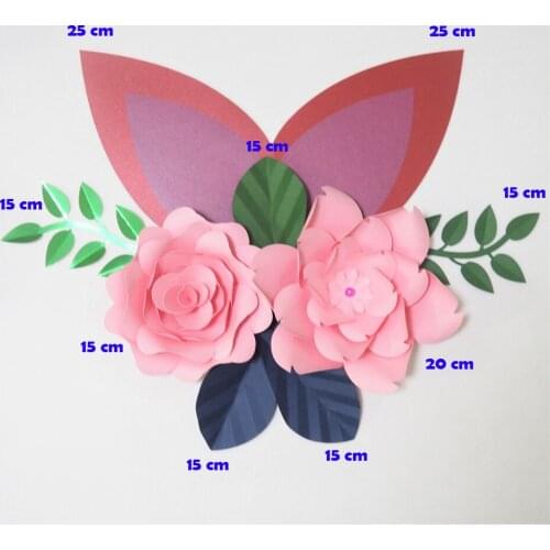 DIY Giant Paper Flowers Artificial Rose Fleurs Artificielles Backdrop 2pcs+ 5 Leave + 2 Ears Wedding Nursery Decor With Video