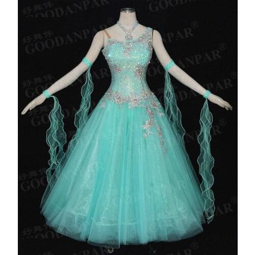 GOODANPAR Women Backless Organza Lycra Ballroom Dress With Bodysuit Bra Cups Necklace Waltz Dance Wear Competition Dance Dress