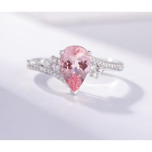 Exquisite Elegant Pink Zircon Ring Water Drop Shape Princess Ring Crystal Women Ring Wedding Engagement Women Jewelry Gifts