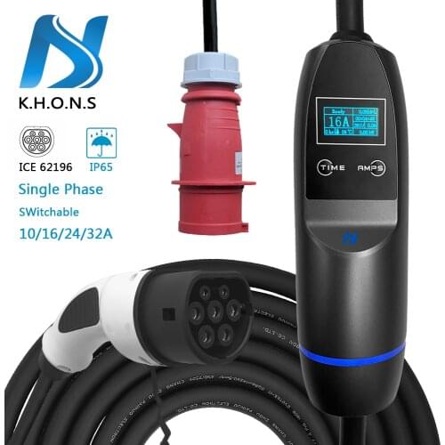 KHONS Type 2 32A 22KW 3Phase IEC 62196 EV Charging Cable Portable Current Adjustable Can Be Used In Charging Station Red CEE