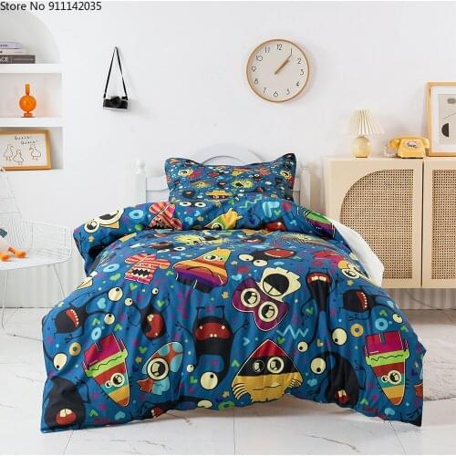 Funny Cartoon Bedding Set Eyes Monster Duvet Cover Christmas Gifts Bed Set Queen Size Kids Boys Blue Quilt Cover Bedroom Decor