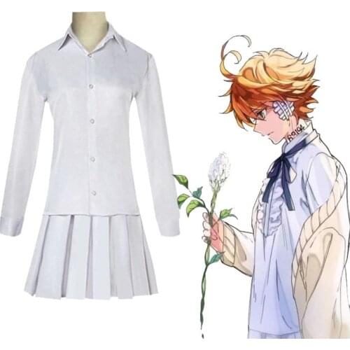 Anime The Promised Neverland Emma Cosplay Costume Pure White Uniform Shirt Skirt Halloween Fancy Ball Outfits