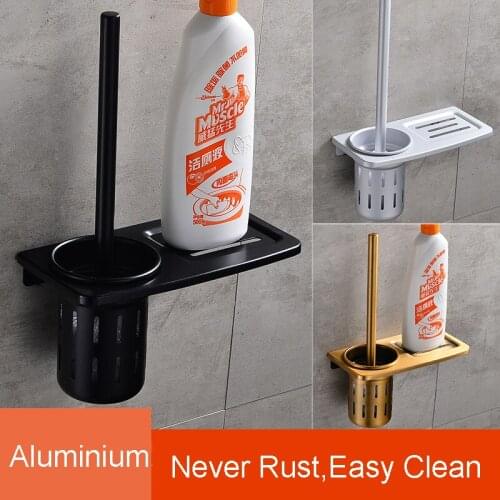 Creative Non Rust Aluminum Bathroom Toilet Brush Holder with Soap Holder Black WC Clean tool Accessories set bronze