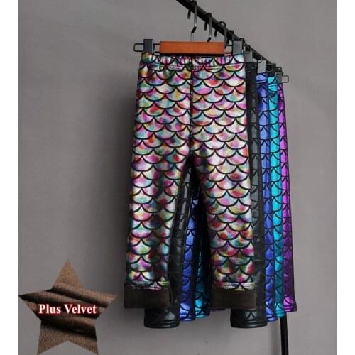 Girls Leggings Autumn Winter Baby Girl Plus Velvet Warm Pants Kids Colorful Mermaid Warm Pants Childrens Clothes