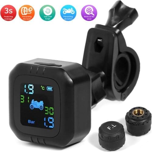 Motorcycle TPMS Wireless Tire Pressure Monitoring System LCD Display Moto Real Time Tyre Pressure Meter Gauge w/ External Sensor