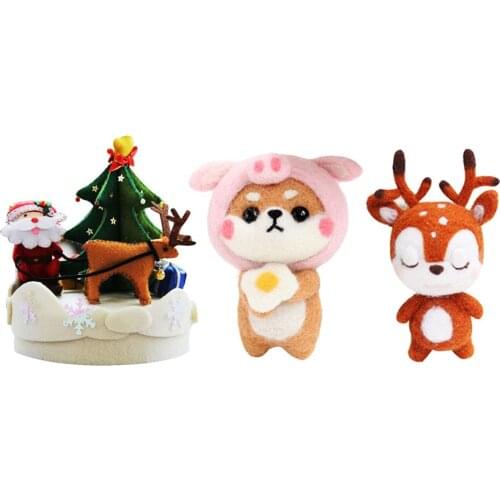 Set of 3 Felt Making Kit Christmas Box Deer Dog Needle Felting Craft Sewing Kit for Kids Children