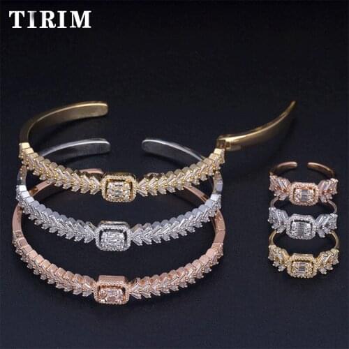 TIRIM Fashion Baguette Cubic Zirconia Cuff Bangle Ring Sets for Women Trendy Wedding Bracelets Jewelry Accessories Gift бижутери