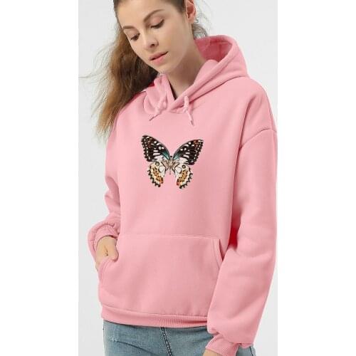 Butterfly Clothes for Women Casual Pullover Hoodie Harajuku Sweetshirt for Girls Long Sleeve Pocket Korean Hoodies Pink Tops