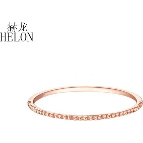 HELON Solid 14K Rose Gold Simple Rings for Women Engagement Gift Chic Accessories Fine Jewelry Art Deco Millgrain Wedding Ring