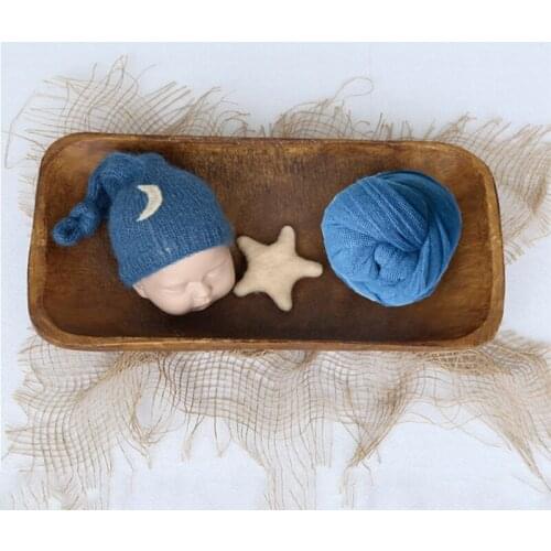 P&W Newborn baby photography props Moon Hat Star Doll Blue wrap 3pcs Set studio shooting accessories