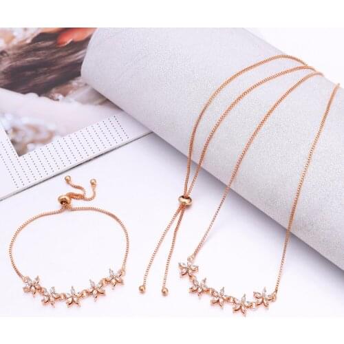 Girls Gift Luxury Gold-color Flower Crystal Necklace Bracelet Flower Pendant Jewelry Wedding Jewelry Sets Drop Shipping
