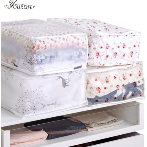 OYOURLIFE 1pc Transparent Printing Damp-proof Clothes Storage Bag Wardrobe Organize Bag Quilt Toy Sundries Storage Organiser