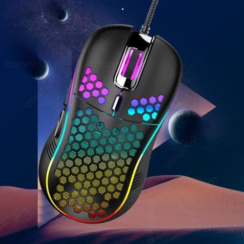 RGB Hole Mouse Hollow Wired USB Luminous Mouse 7200DPI 6-key Touch Bar Wheel Mouse For Laptop
