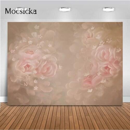 Pink and White Floral Abstract Texture Backdrop for Photography Light Brown Vintage Old master Background for Photo Newborn Kids
