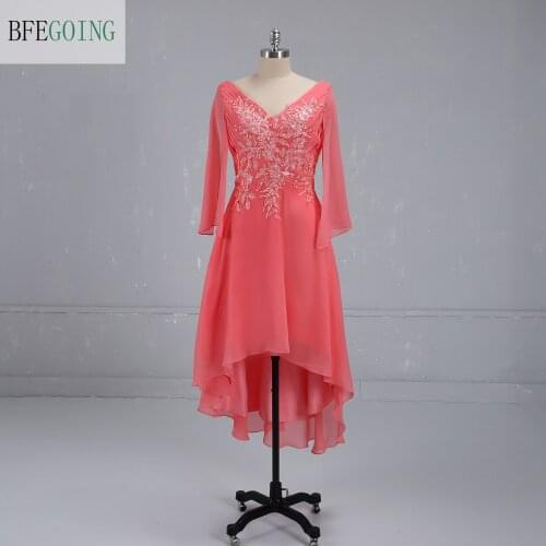 Chiffon Lace Long Sleeves Knee-Length A-Line Wedding Party Mother Of The Bride Dresses Custom Made