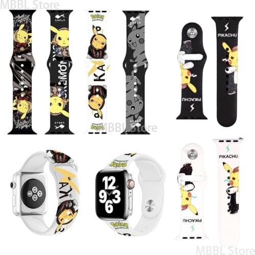 Pokemon Pikachu Silicone loop Band for iWatch 40mm 44mm Sport Strap Tour band for Apple watch 42mm 38mm Series 2 3 4 5 6 SE gift