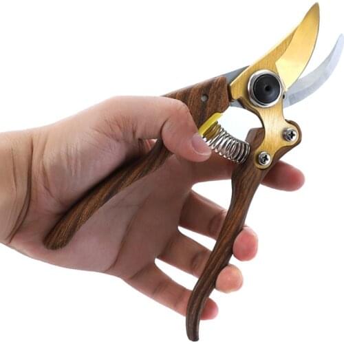 SK-5 Steel Blade Sharp Garden Shears Hand Pruner Fruit Branch Pruning Shears with Labor Saving Spring, Wood Grain Frosted Handle