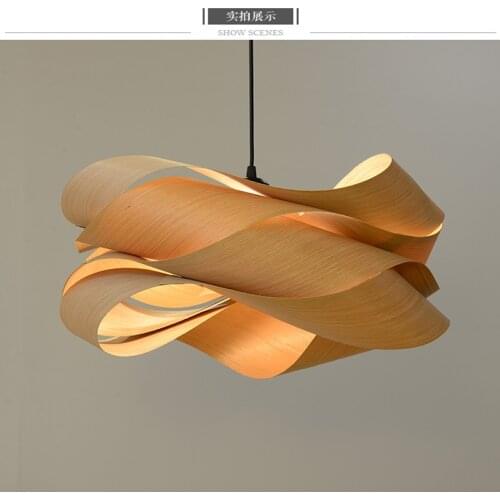 Modern Pendant Lights veneer living restaurant creative flower individuality woody hotel engineering art pastoral pendant lamp