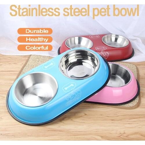 Pet Feeding Station Stainless Steel Water Food Bowls Double Dog Bowl Feeder Solution for Dogs Cats Supplies New Year Christmas