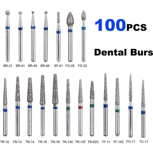 100PCs Dental Diamond Burs Drill Dentistry Burs Dia-burs for High Speed Handpiece Handle Diameter 1.6mm Dentist Tools BR31 FO32