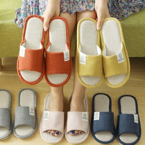 Light Women Flax Slippers Ladies House Shoes Indoor Cotton Linen Slides Non-Slip Flip Flops Home Soft Couple Simplicity Sandals