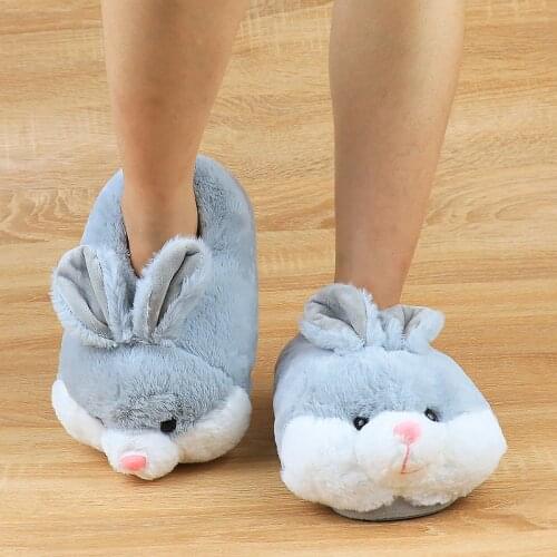 Women Cute Animal slippers Girls Rabbit Home shoes Big size 42 Non slip Flat with Winter slipper Short Plush TPR Sole