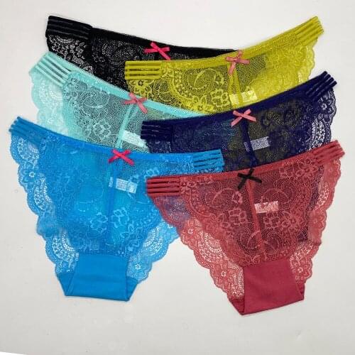 6 Pcs Womens Sexy Panties Ladies Fashion Lace Lingerie Female Briefs Panty Low Waist Intimates Underwear Transparent Underpants