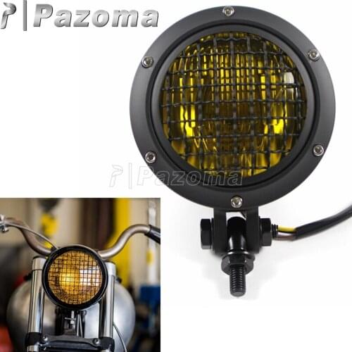 Universal Black Amber Motorcycle 4.5" Front Grill Streetfighter High Low Beam Headlight Retro Headlamp for Harley Cafe Racer