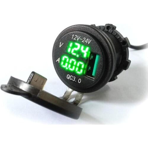 Voltmeter/Current Meter/Voltage Current Digital Indicator+QC3.0 USB Charger ELECTRIC Motorcycle Car Charger For Phone Navigator