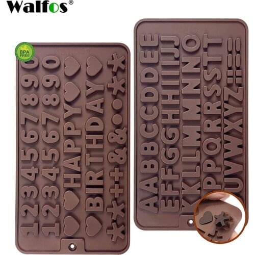 WALFOS 2 Pcs/Set Cake Decorating Tools Non-Stick Silicone Chocolate Letter Number Fondant Molds Cookies Cooking Bakeware Tools