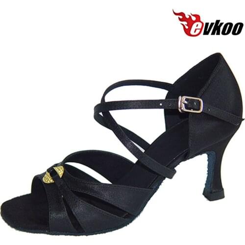Evkoodance Woman Latin Salsa Dance Shoes Made By Satin With Flower Buckle Upper Free Shipping 7cm Heel Shoes Evkoo-256