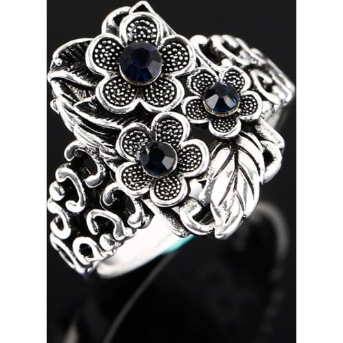 Retro Geometric Flowers Leaves Knuckle Rings for Women Boho Ethnic Ring Silver Color Crystal Hollow Ring Charm Party Jewelry