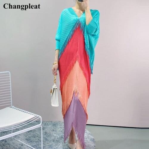 2021 Autumn maxi dresses for women Miyak Pleated Fashion Loose Plus Size Female Dresses Tide