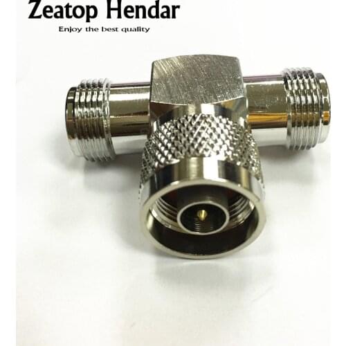 1Pcs Brass N Male Plug to 2X N Female Jack 3 Way T Type Splitter RF Coax Adapter Connector High Quality