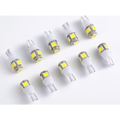 10pcs T10 W5W LED Bulbs 5050 5 SMD 194 168 White Wedge Interior Side Clearance Light Indicator Reading Tail Lamp Car-Styling