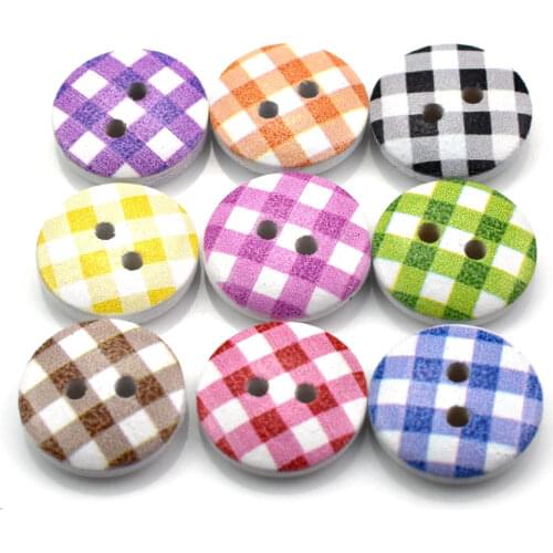 100PCS Flower Square Printed Round Wooden Button 2 Holes 15mm Mixed Wood Buttons Sewing Accessories for Clothing Decoration DIY