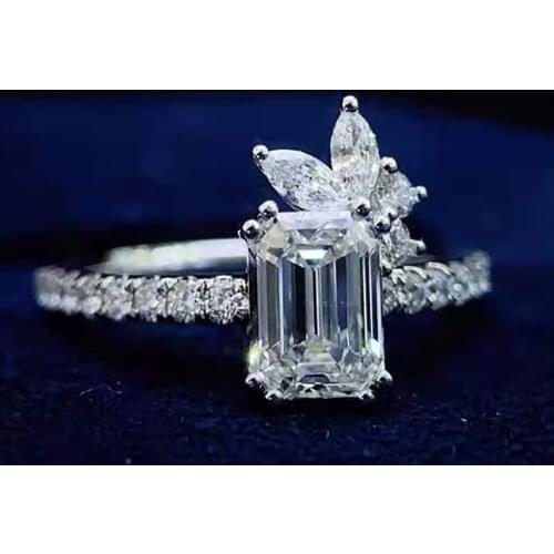 10K White Gold Women Ring Moissanite Diamonds 1 2 3 4 5 Ct Rectangle Emerald Marquise Wedding Party Engagement Anniversary Ring