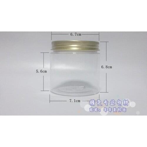 150PCS 200g PET Transparent Cosmetic Cream Jar , Plastic clear cream bottle with gold Aluminum Cap
