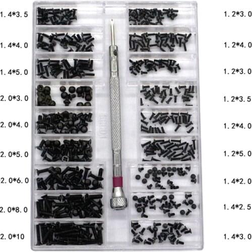 18 specifications Carbon Steel Screws Eyeglass Sunglass Screws Repair Kit with Screwdriver Watch Eyeglass Repair Screws