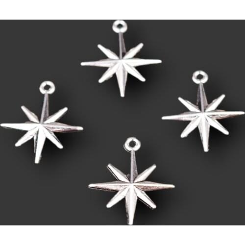 30pcs Silver Plated Eight-Pointed Star Pendant DIY Charm Retro Earrings Necklace Jewelry Crafts Metal Accessories P688