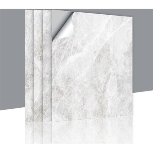 4Pcs/Set Grey Marble Tile Stickers For Kitchen Backsplash Bathroom Wall Floor Decor Wallpaper Peel & Stick Vinyl Decorative Film