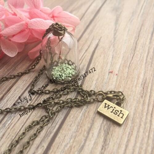 5pcs Handmade luminous sand wish dandelion Glass vial dome Necklace 70cm