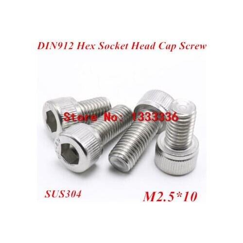 500pcs M2.5*10 Hex socket head cap screw, DIN912 304 stainless steel Hexagon Allen cylinder bolt, cup screws