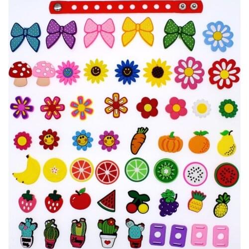51pcs Girls Gift Summer Beach Sandal Clog Ornament + 1 PCS 18 CM Bracelet Flowers Fruit Cactus Bowknot + 4 PCS Shoe Lace Adapter