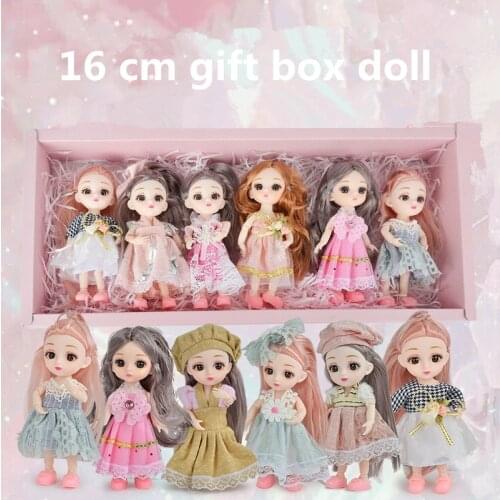 6pcs/box BJD 16cm Doll 13 Movable Joints Gift Box Princess Doll Set Fashion Simulation Cute DIY Dress Up Girl Toy Children Gift