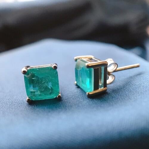 7MM Square Paraiba Tourmaline Emerald Stud Earrings for Women 100% Solid 925 Sterling Silver Party Fashion Fine Jewelry