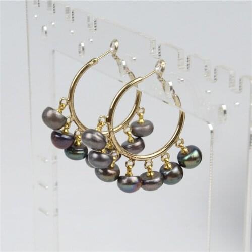 8-9mm Freshwater Pearl Hoop Earrings For Women Fashion Jewelry Gray Beads Pearls Drop Earrings Fine Jewellery Gifts 30mm*35mm