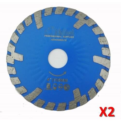 2pcs 105mm Hot pressed Diamond turbo Blade with Slant protection teeth 4" Diamond Blades for stone & concrete cutting